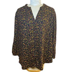 Old Navy Floral Print Tunic Plus Sz. XXL Gathered Sleeves Button Front  Fall
